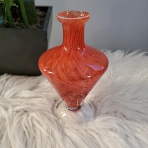 White Cristal Italian Hand Made Orange Swirl Vase